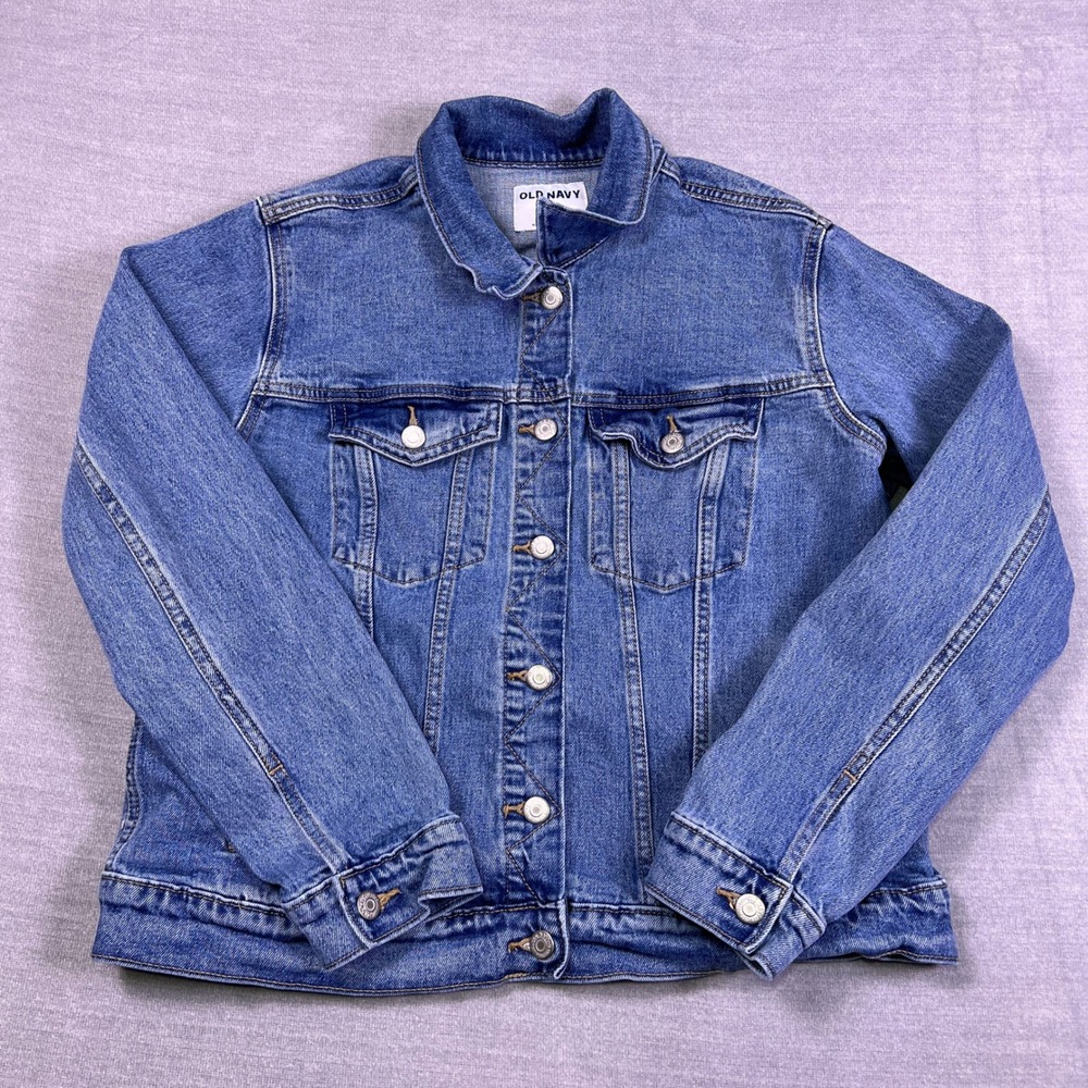 Old Navy Stretch Denim Button Front Jean Jacket Womens Large Blue Trucker
